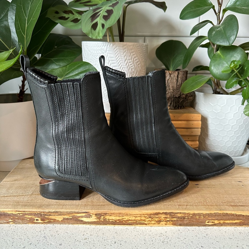 Alexander Wang Anouck Lift-Heel Chelsea Boot Rose Gold Heel Cut-out.